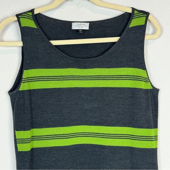 Tahari Grey Green Striped Wool Blend Tank Top 8P - Picture 2 of 7